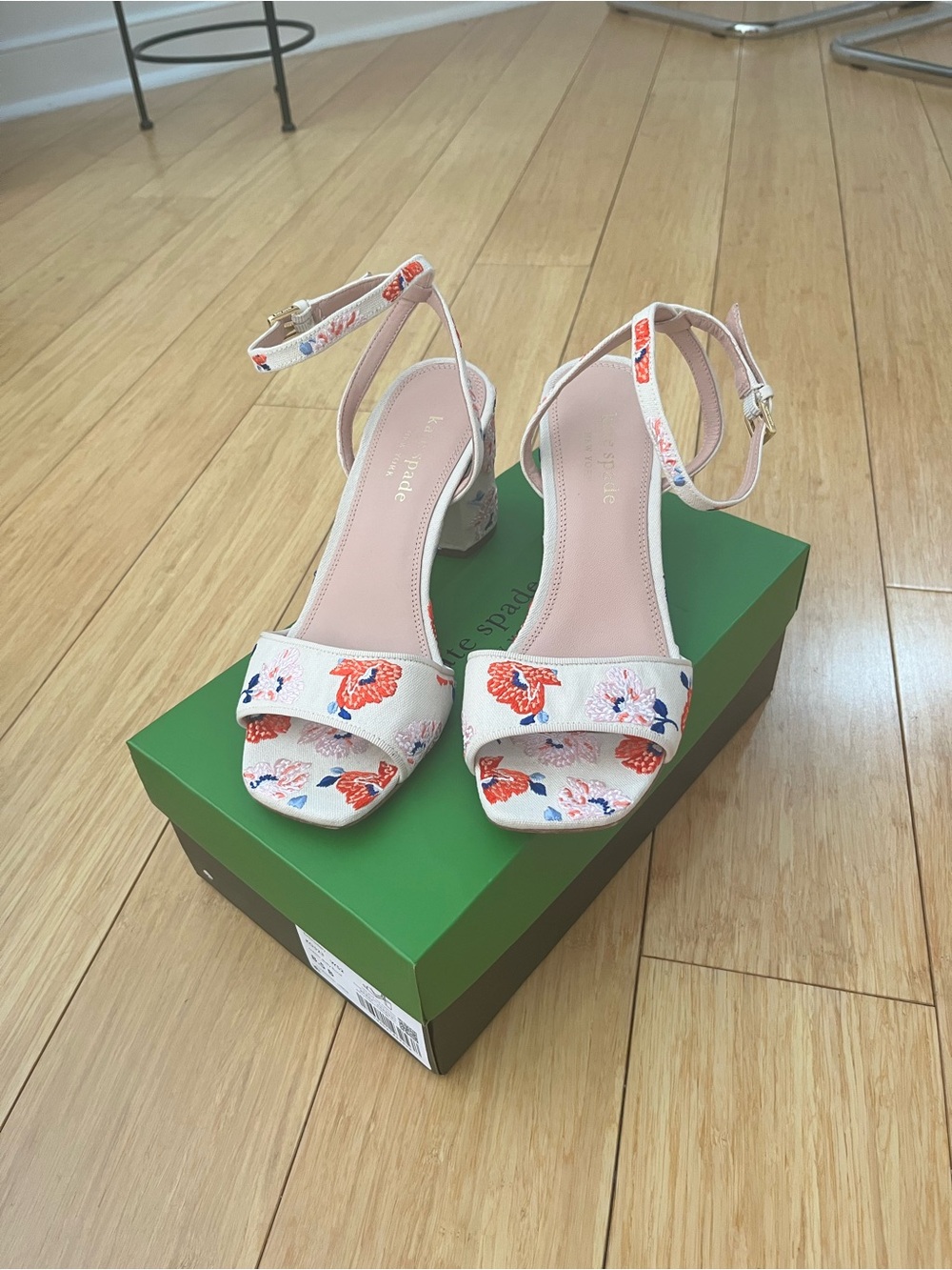 kate spade Floral Embroidered Ankle-Strap Sandals - Pink